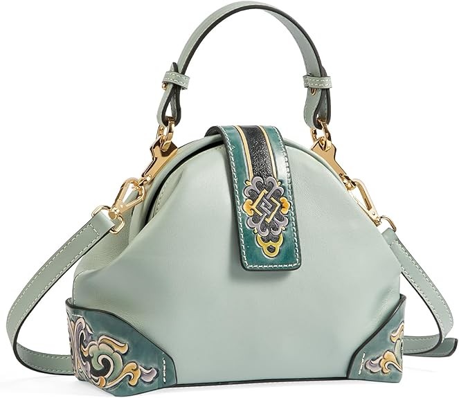 Genuine Leather Shoulder Bag for Women Hand Carved Painted Leather Clutch Saddle Bag Handbag Under the Arm Purses