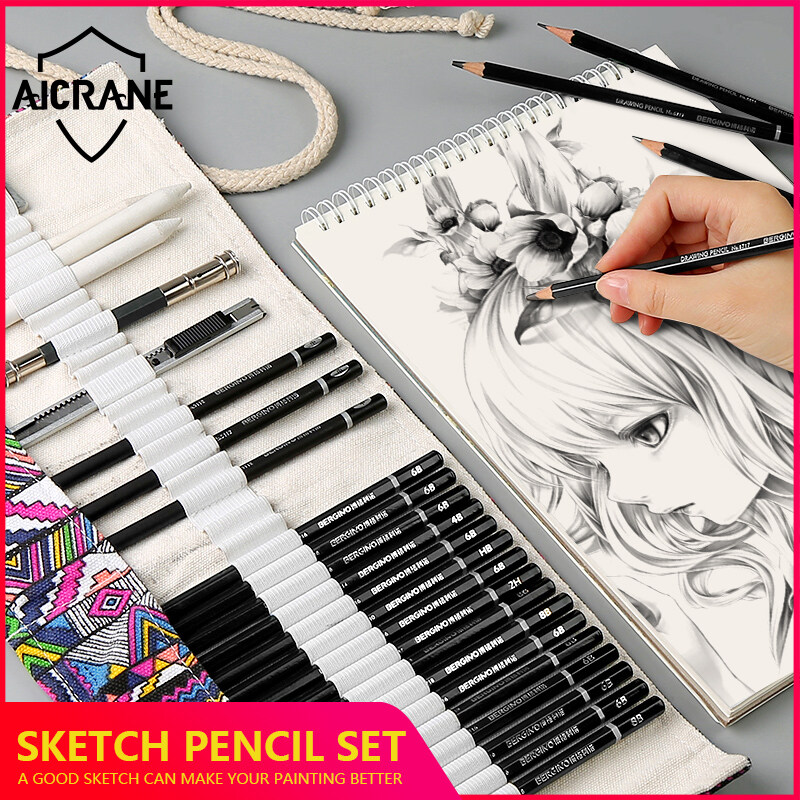 AICRANE Professional Art Set 27/41pcs Sketching Set Drawing Sketching Charcoal Pencils. Kneaded Eraser. Art Kit for Kids Teens