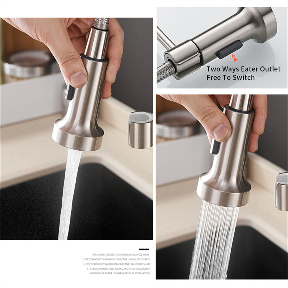 Kitchen sink tap pull out spring faucet 304 stainless steel single cold water faucet deck mounted dual mode water outlet silver kitchen faucet