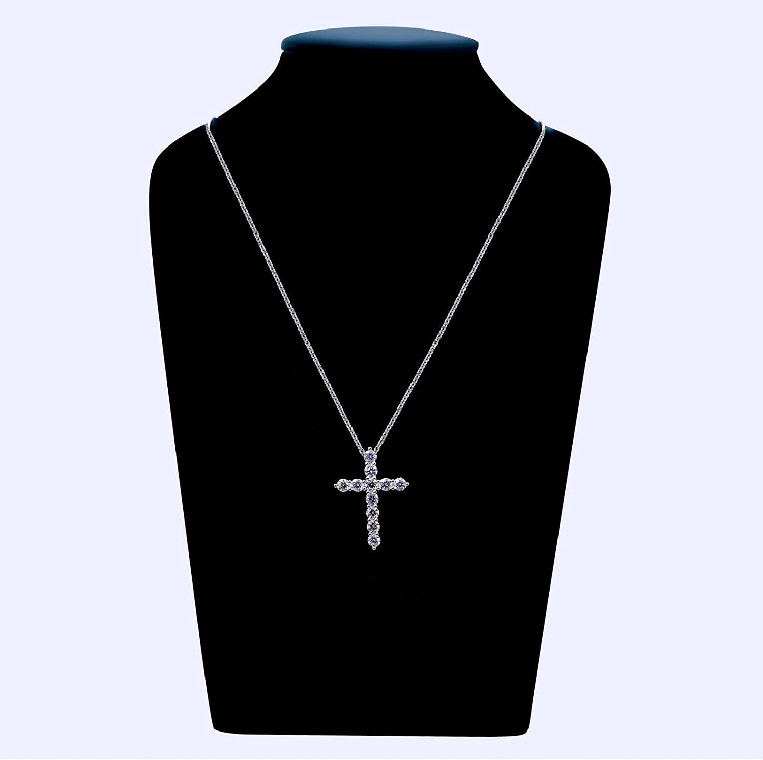 Kalung Liontin Salib Moissanite 2,75 karat untuk Wanita Perak Murni 925 Berlapis Emas Putih dengan Sertifikat GRA 4mm DF VVS Warna Kalung Liontin Moissanite 18'' Hadiah Ulang Tahun Pertunangan untuk Wanita