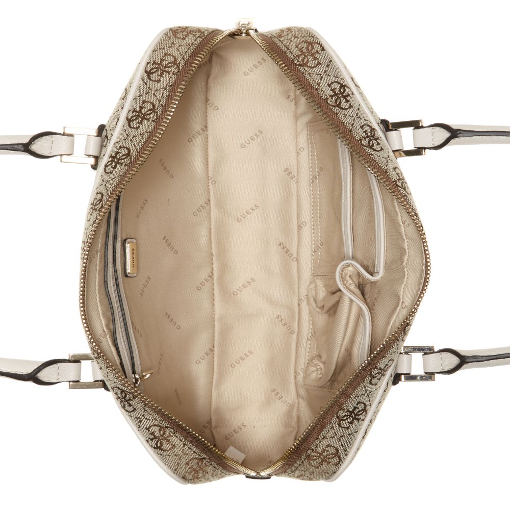 GUESS Women's Frankie Brown Logo East West Satchel Top Handle Bag