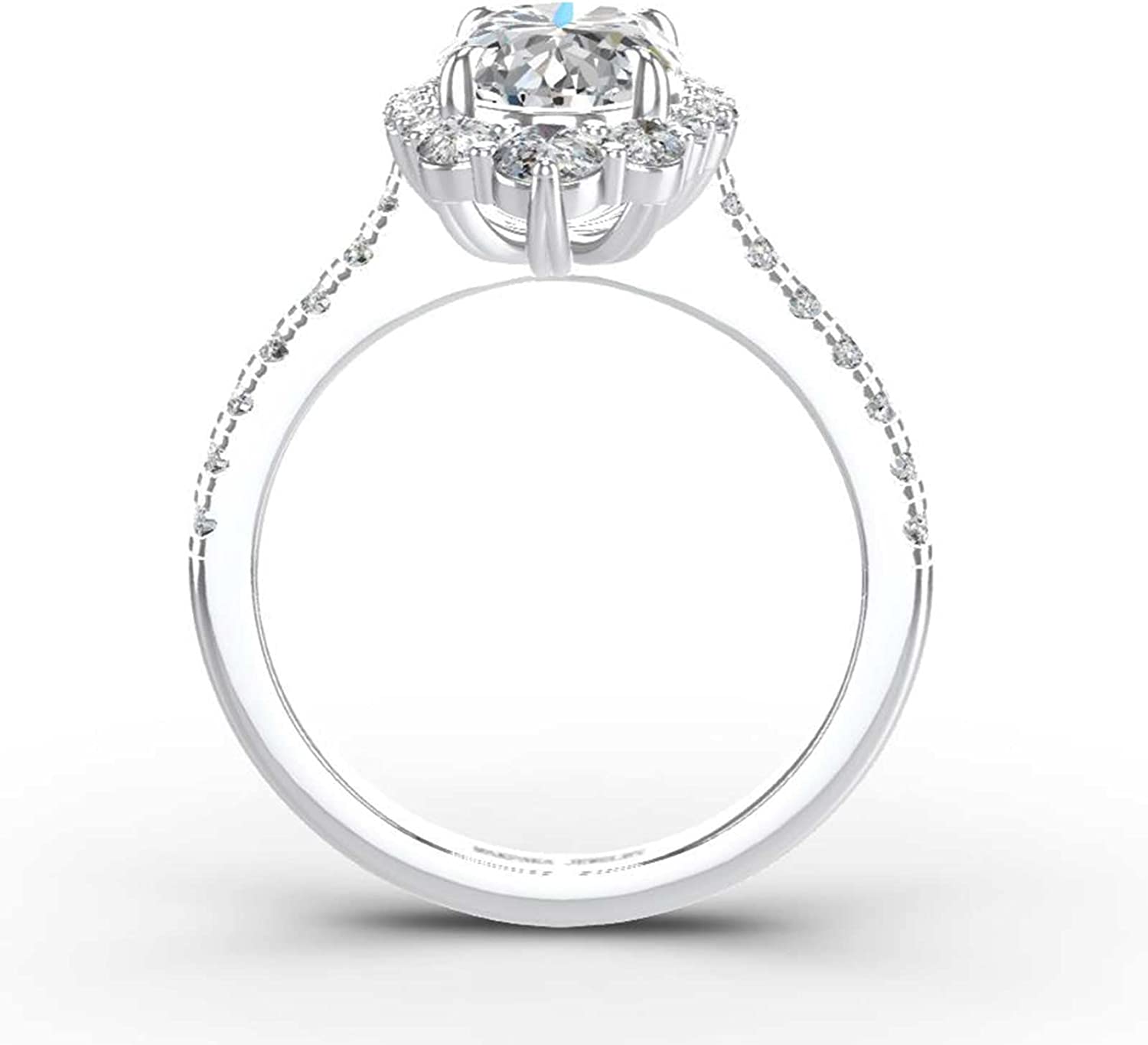 MAKA PAKA JEWELRY GRA Cincin Pertunangan Wanita Bersertifikat 3,83 karat, Cincin Halo Perak Sterling dengan Cincin Pernikahan Moissanite Oval Potongan Batu DF VVS 18K Berlapis Emas Putih
