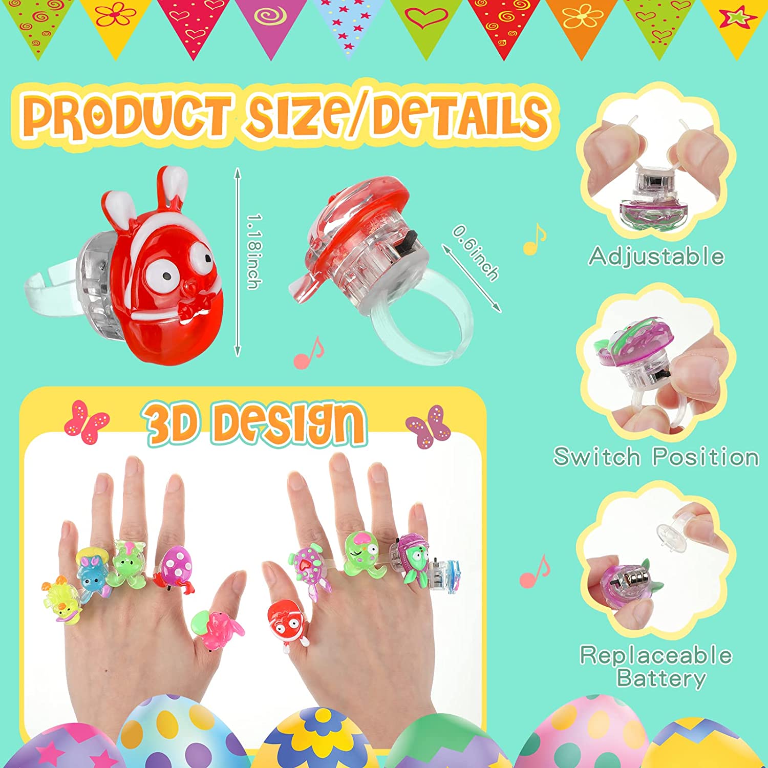 Leyndo 150 Cincin Cahaya Berbentuk Telur Paskah, Keranjang Hadiah Paskah, Hadiah Pesta Paskah untuk Anak Laki-laki dan Perempuan, Hadiah Paskah, Mainan Paskah untuk Anak-anak, Pesta Menyala Dalam Gelap