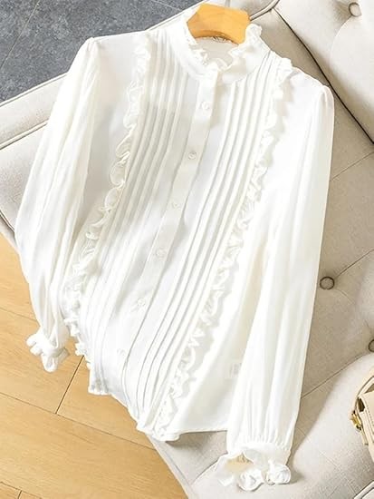 Woman Shirts,Stand Collar,Ruffles Chic Blouses,Spring Summer Office Lady Top