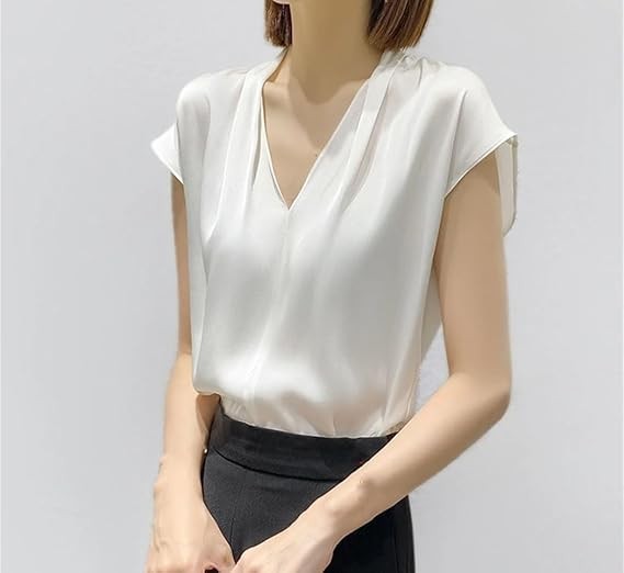 Women Spring Summer Silk T-Shirt Solid Casual Fashion Elegant Light Luxury Social Tops