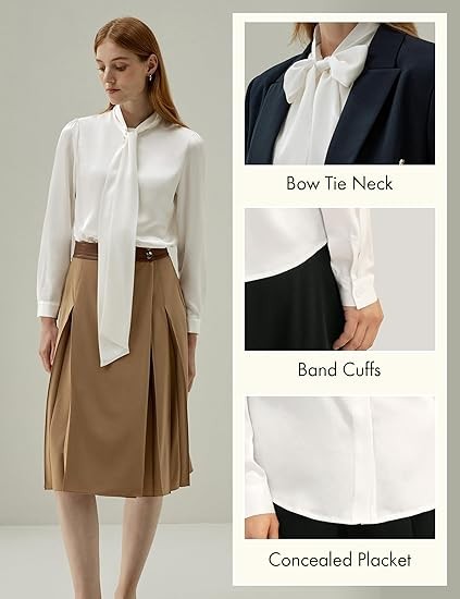 LilySilk Bow-tie Neck Silk Blouse for Women Long Sleeve Ladies Tops Buttons VintageReal Silk Shirts