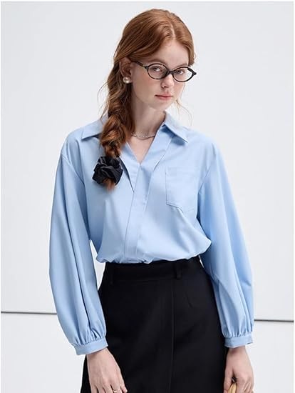 Long Sleeve Shirt Women Spring Summer French V-Neck Loose Top