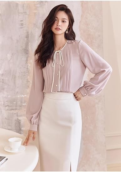 Retro Casual lace-up Shirt Spring and Summer Shirt Long-Sleeved top