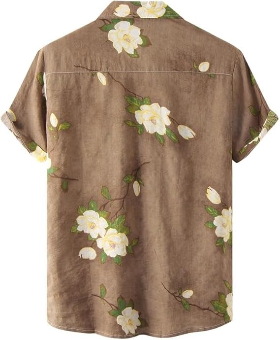 Men's Casual Shirt Travel Beach Short Sleeve Hawaiian Floral Shirt Single Breasted Men's